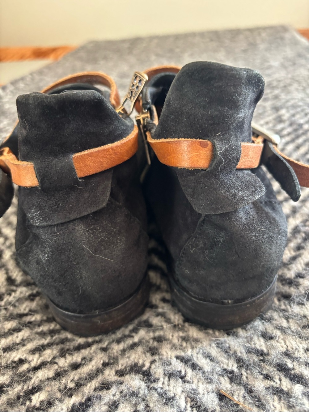 A.S.98 Black Suede Ankle Boots with Brown Strap - Picture 3 of 7